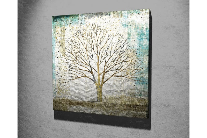 Canvas-taulu - Kaunis puun siluetti pehmeänväristä taustaa vasten - Kulta / Turkoosi / Valkoinen - Sisustustuotteet - Taulu & taide - Canvas-taulu