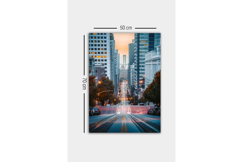 Canvas-taulu - Kaupungin katu ja taustalla siltanäkymä - Sininen / Oranssi / Harmaa - Sisustustuotteet - Taulu & taide - Canvas-taulu