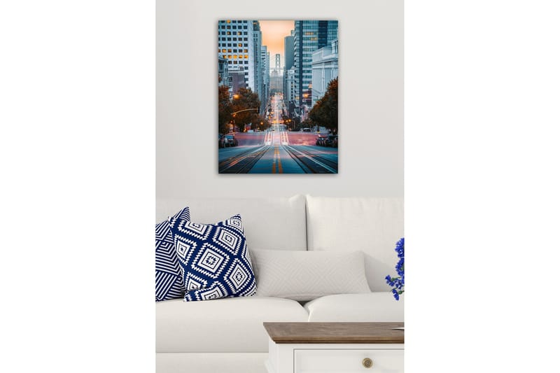 Canvas-taulu - Kaupungin katu ja taustalla siltanäkymä - Sininen / Oranssi / Harmaa - Sisustustuotteet - Taulu & taide - Canvas-taulu