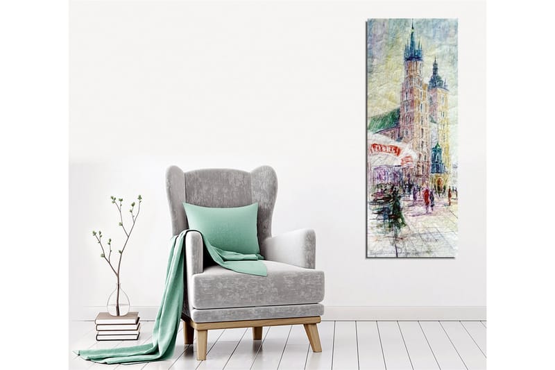 Canvas-taulu - Kaupunkinäkymä historiallisine rakennuksineen ja liikkuvine ihmisineen - Vaaleansininen / Beige / Vihreä - Sisustustuotteet - Taulu & taide - Canvas-taulu