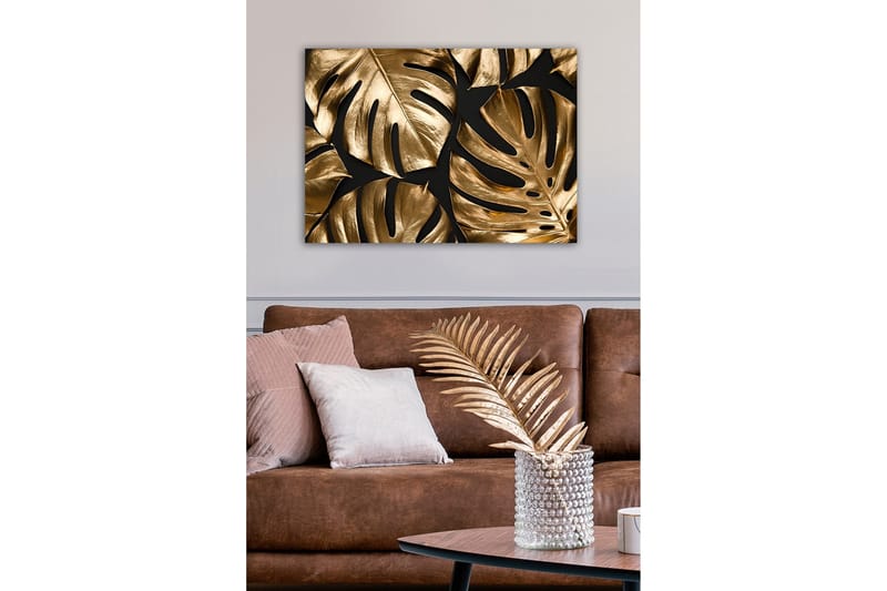 Canvas-taulu - Kiiltävät monsteran lehdet kultaisissa sävyissä - Kulta / Musta - Sisustustuotteet - Taulu & taide - Canvas-taulu