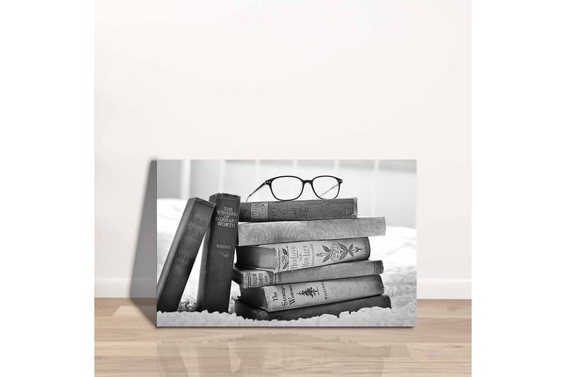 Canvas-taulu - Kirjapino, jonka päällä on laseja - Musta / Harmaa / Valkoinen - Sisustustuotteet - Taulu & taide - Canvas-taulu