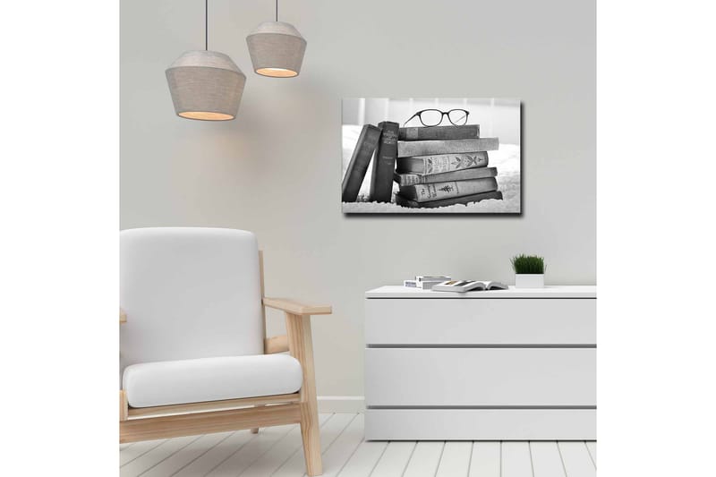 Canvas-taulu - Kirjapino, jonka päällä on laseja - Musta / Harmaa / Valkoinen - Sisustustuotteet - Taulu & taide - Canvas-taulu