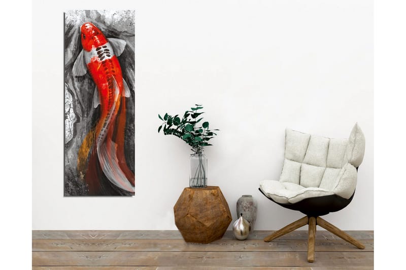 Canvas-taulu - Kirkkaanpunainen karppi ui hiljaisessa ympäristössä - Punainen / Musta / Harmaa - Sisustustuotteet - Taulu & taide - Canvas-taulu