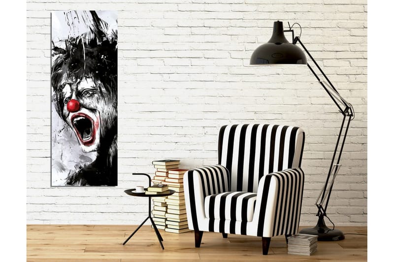 Canvas-taulu - Kirkuva pelle punaisella nenällä ja dramaattisilla kasvonpiirteillä - Musta / Valkoinen / Punainen - Sisustustuotteet - Taulu & taide - Canvas-taulu