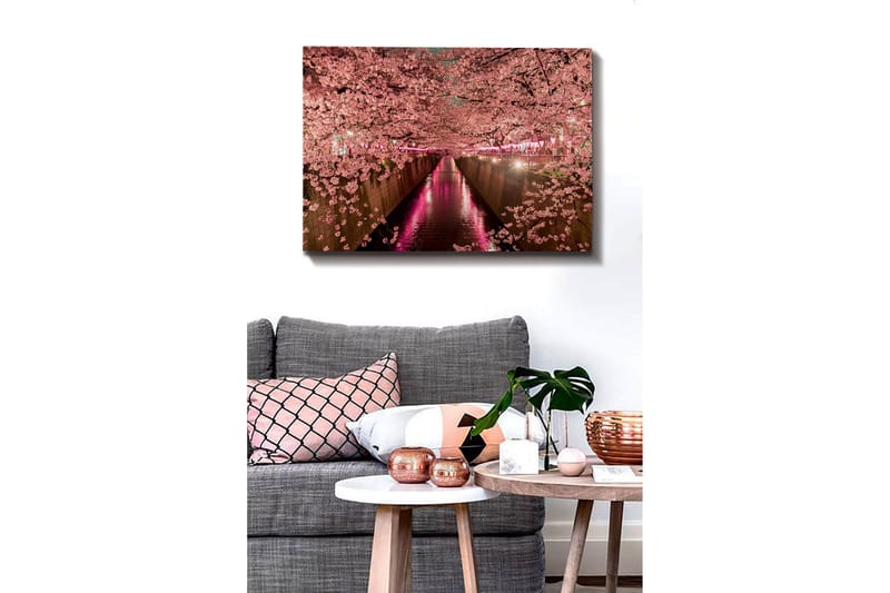 Canvas-taulu - Kirsikankukkia kanavan rannalla - Vaaleanpunainen / Vihreä / Violetti - Sisustustuotteet - Taulu & taide - Canvas-taulu