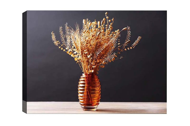 Canvas-taulu - Kuivattuja kukkia elegantissa lasimaljakossa, Kulta / Ruskea / Beige