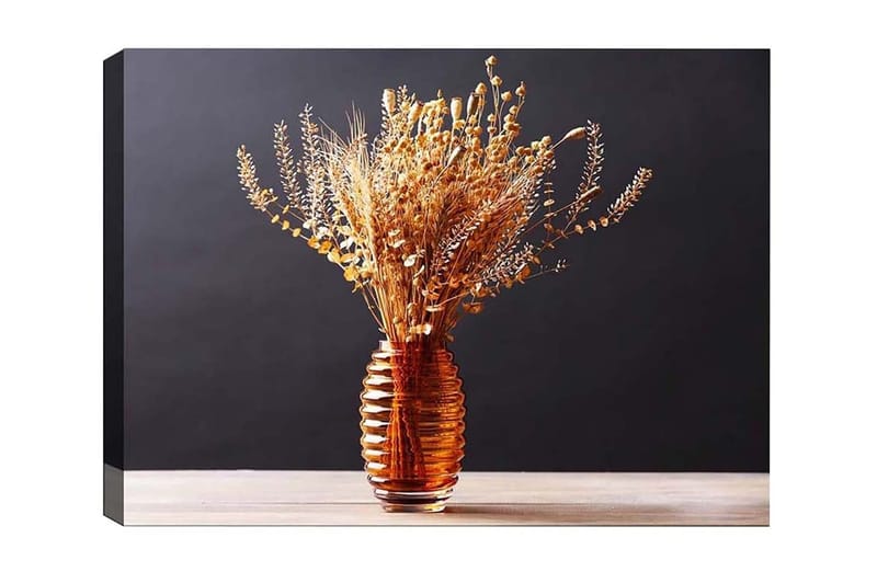 Canvas-taulu - Kuivattuja kukkia elegantissa lasimaljakossa, Kulta / Ruskea / Beige