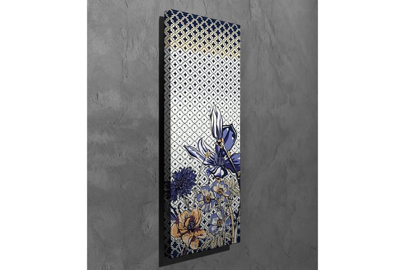 Canvas-taulu - Kukkiva sommitelma tyylitellyillä sinisillä ja kultaisilla kukilla - Sininen / Kulta / Valkoinen - Sisustustuotteet - Taulu & taide - Canvas-taulu