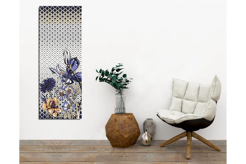 Canvas-taulu - Kukkiva sommitelma tyylitellyillä sinisillä ja kultaisilla kukilla - Sininen / Kulta / Valkoinen - Sisustustuotteet - Taulu & taide - Canvas-taulu