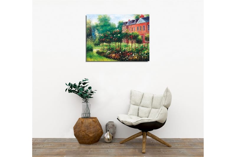 Canvas-taulu - Kukkiva puutarha ruusujen ja vihreiden pensaiden kanssa - Vihreä / Punainen / Ruskea - Sisustustuotteet - Taulu & taide - Canvas-taulu