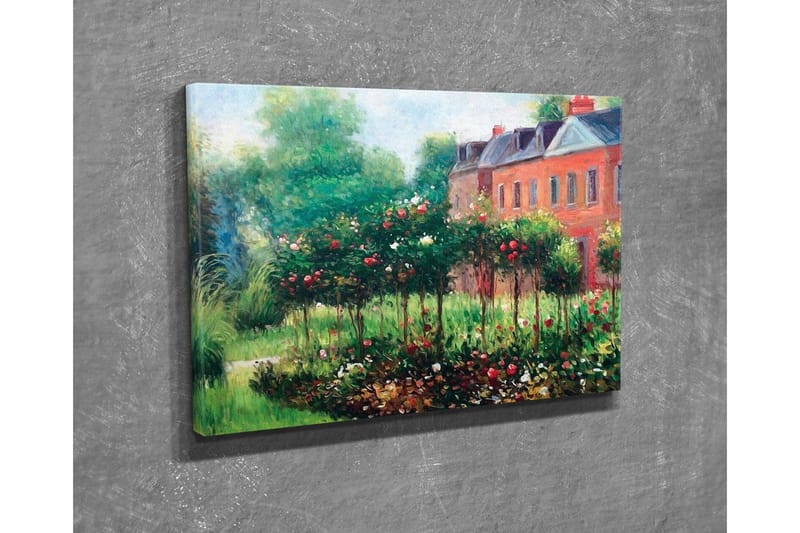 Canvas-taulu - Kukkiva puutarha ruusujen ja vihreiden pensaiden kanssa - Vihreä / Punainen / Ruskea - Sisustustuotteet - Taulu & taide - Canvas-taulu
