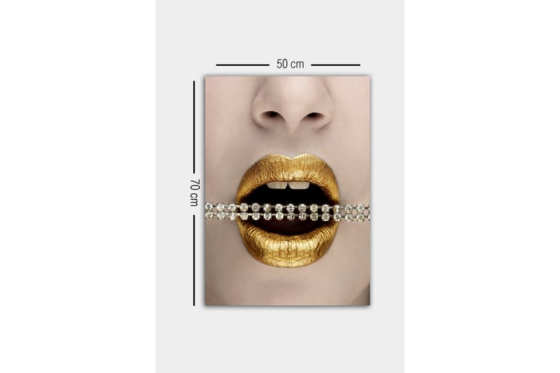 Canvas-taulu - Kultaiset huulet ja kimalteleva ketju hampaiden välissä - Kulta / Musta / Hopea - Sisustustuotteet - Taulu & taide - Canvas-taulu