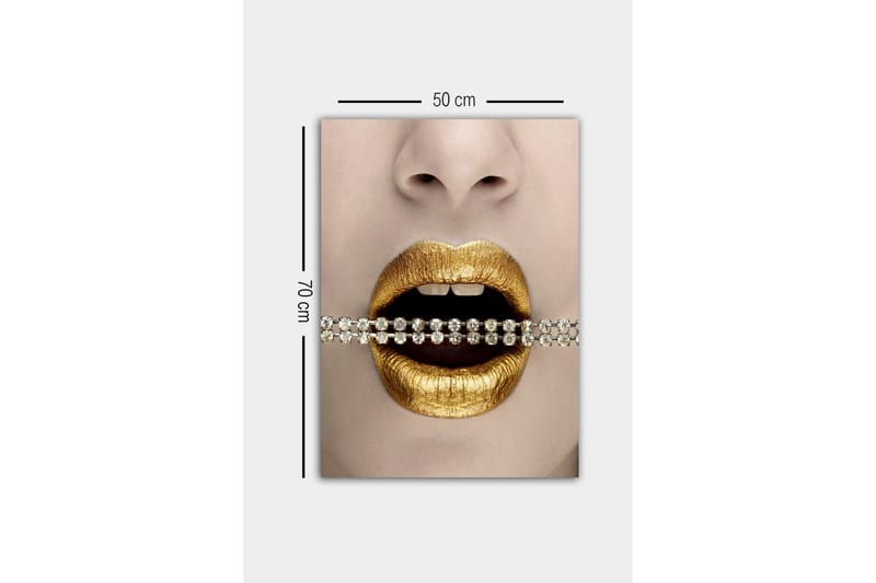 Canvas-taulu - Kultaiset huulet ja kimalteleva ketju hampaiden välissä - Kulta / Musta / Hopea - Sisustustuotteet - Taulu & taide - Canvas-taulu