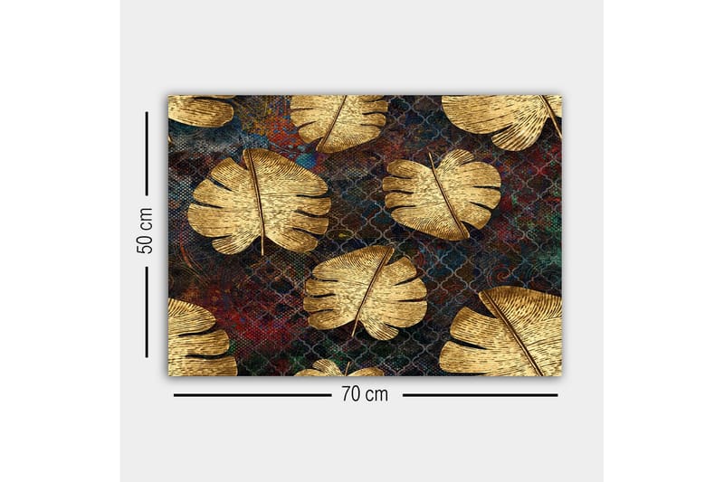 Canvas-taulu - Kultaiset monsteran lehdet tummaa taustaa vasten - Kulta / Tummansininen / Punainen - Sisustustuotteet - Taulu & taide - Canvas-taulu