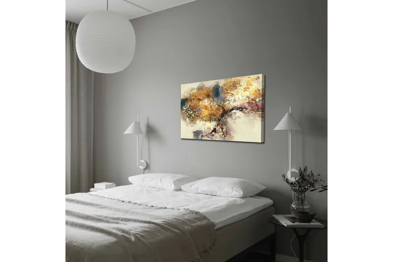 Canvas-taulu - Kultaiset puun oksat pehmeää taustaa vasten - Kulta / Ruskea / Sininen - Sisustustuotteet - Taulu & taide - Canvas-taulu