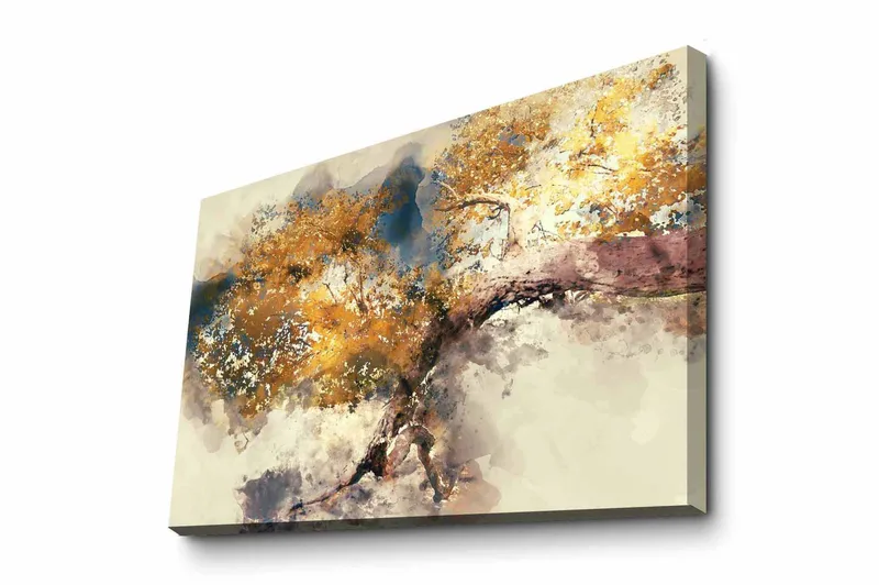 Canvas-taulu - Kultaiset puun oksat pehmeää taustaa vasten, Kulta / Ruskea / Sininen