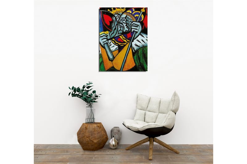 Canvas-taulu - Kuninkaallinen hahmo surullisella ilmeellä ja yksityiskohtaisella kruunulla - Vihreä / Punainen / Sininen - Sisustustuotteet - Taulu & taide - Canvas-taulu