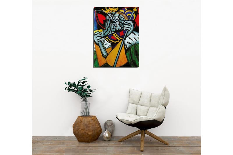 Canvas-taulu - Kuninkaallinen hahmo surullisella ilmeellä ja yksityiskohtaisella kruunulla - Vihreä / Punainen / Sininen - Sisustustuotteet - Taulu & taide - Canvas-taulu