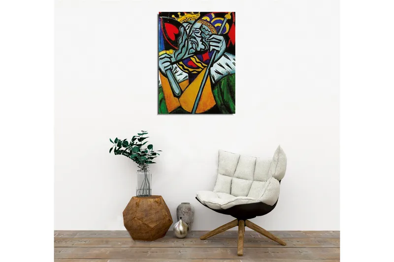 Canvas-taulu - Kuninkaallinen hahmo surullisella ilmeellä ja yksityiskohtaisella kruunulla - Vihreä / Punainen / Sininen - Sisustustuotteet - Taulu & taide - Canvas-taulu