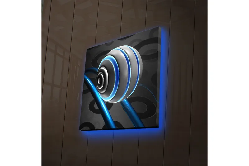 Canvas-taulu LED-valaistuksella 28x28 cm - Abstrakti simpukankuorikuvio sinisillä viivoilla ja mustilla kuvioilla, Valkoinen / Sininen / Musta