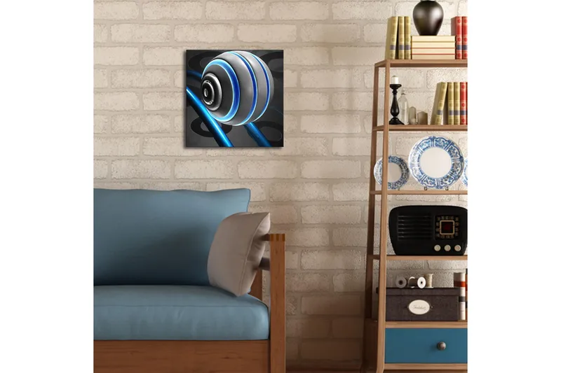 Canvas-taulu LED-valaistuksella 28x28 cm - Abstrakti simpukankuorikuvio sinisillä viivoilla ja mustilla kuvioilla - Valkoinen / Sininen / Musta - Sisustustuotteet - Taulu & taide - Canvas-taulu