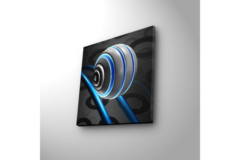 Canvas-taulu LED-valaistuksella 28x28 cm - Abstrakti simpukankuorikuvio sinisillä viivoilla ja mustilla kuvioilla - Valkoinen / Sininen / Musta - Sisustustuotteet - Taulu & taide - Canvas-taulu