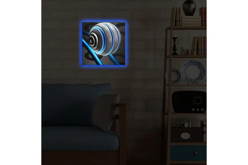 Canvas-taulu LED-valaistuksella 28x28 cm - Abstrakti simpukankuorikuvio sinisillä viivoilla ja mustilla kuvioilla - Valkoinen / Sininen / Musta - Sisustustuotteet - Taulu & taide - Canvas-taulu