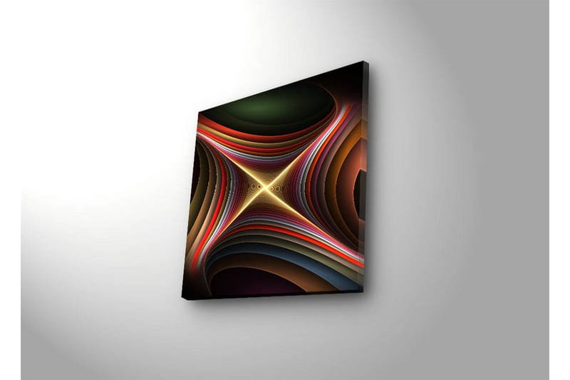 Canvas-taulu LED-valaistuksella 28x28 cm - Abstrakti sommitelma aaltoilevilla muodoilla ja kirkkailla viivoilla - Tummanvihreä / Punainen / Kulta - Sisustustuotteet - Taulu & taide - Canvas-taulu