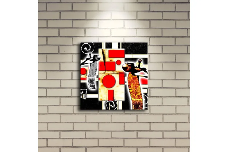 Canvas-taulu LED-valaistuksella 28x28 cm - Abstrakti sommitelma geometrisilla muodoilla ja kontrastiväreillä - Punainen / Musta / Valkoinen - Sisustustuotteet - Taulu & taide - Canvas-taulu