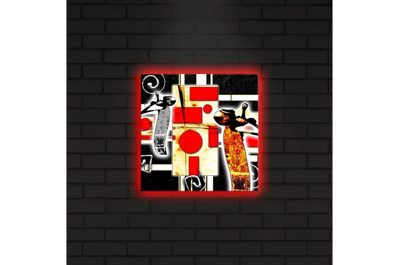 Canvas-taulu LED-valaistuksella 28x28 cm - Abstrakti sommitelma geometrisilla muodoilla ja kontrastiväreillä - Punainen / Musta / Valkoinen - Sisustustuotteet - Taulu & taide - Canvas-taulu