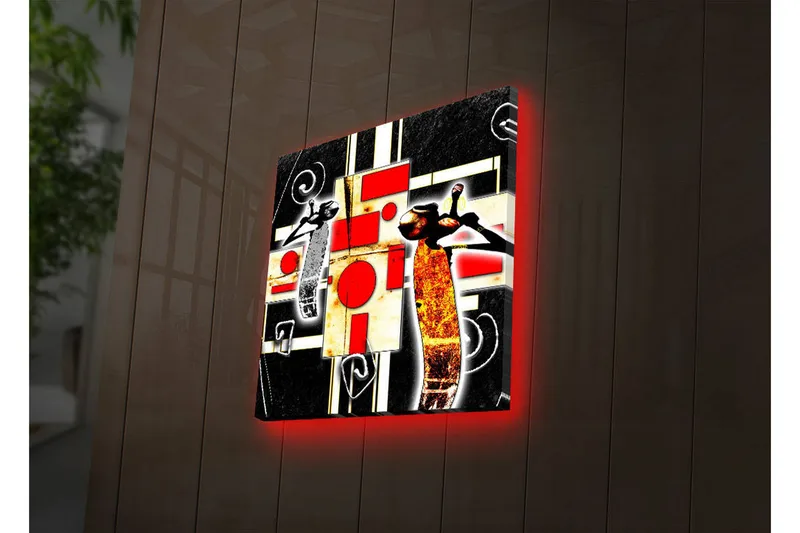 Canvas-taulu LED-valaistuksella 28x28 cm - Abstrakti sommitelma geometrisilla muodoilla ja kontrastiväreillä, Punainen / Musta / Valkoinen