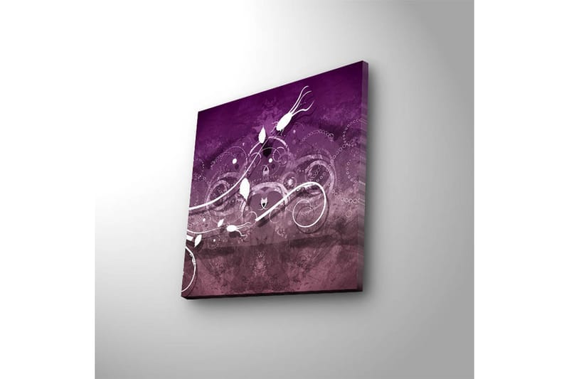 Canvas-taulu LED-valaistuksella 28x28 cm - Abstrakti sommitelma heiluvilla linjoilla ja kukka-aiheilla - Violetti / Valkoinen - Sisustustuotteet - Taulu & taide - Canvas-taulu