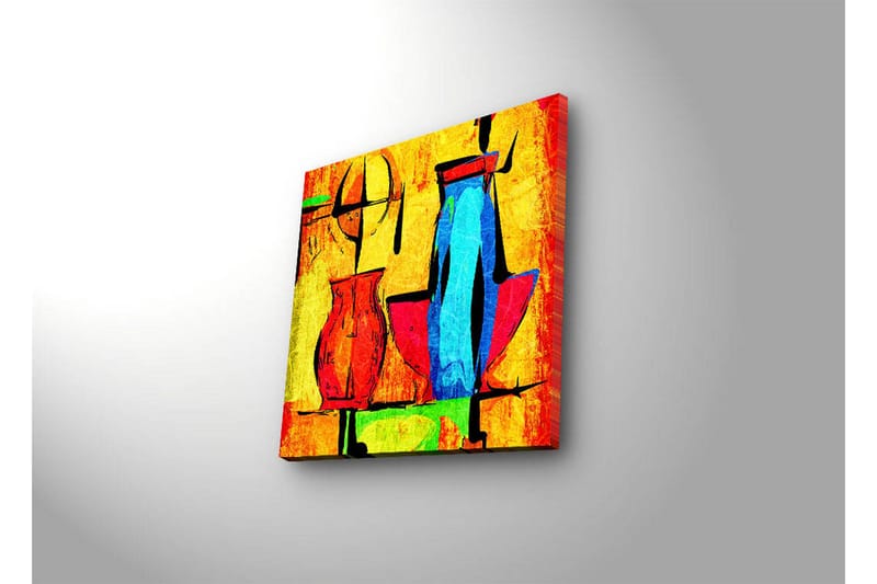 Canvas-taulu LED-valaistuksella 28x28 cm - Abstrakti sommitelma ruukuilla ja geometrisilla muodoilla - Keltainen / Punainen / Sininen - Sisustustuotteet - Taulu & taide - Canvas-taulu