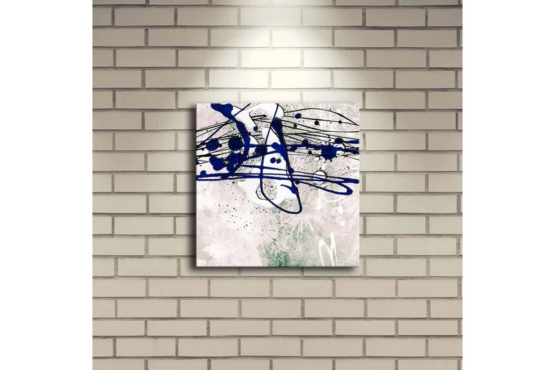 Canvas-taulu LED-valaistuksella 28x28 cm - Abstrakti sommitelma sinisillä ja mustilla viivoilla vaalealla taustalla - Sininen / Musta / Vihreä - Sisustustuotteet - Taulu & taide - Canvas-taulu