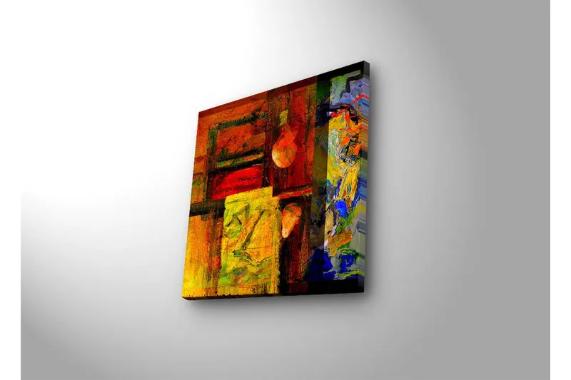 Canvas-taulu LED-valaistuksella 28x28 cm - Abstrakti sommitelma vahvoilla väreillä ja geometrisilla muodoilla - Punainen / Keltainen / Sininen - Sisustustuotteet - Taulu & taide - Canvas-taulu