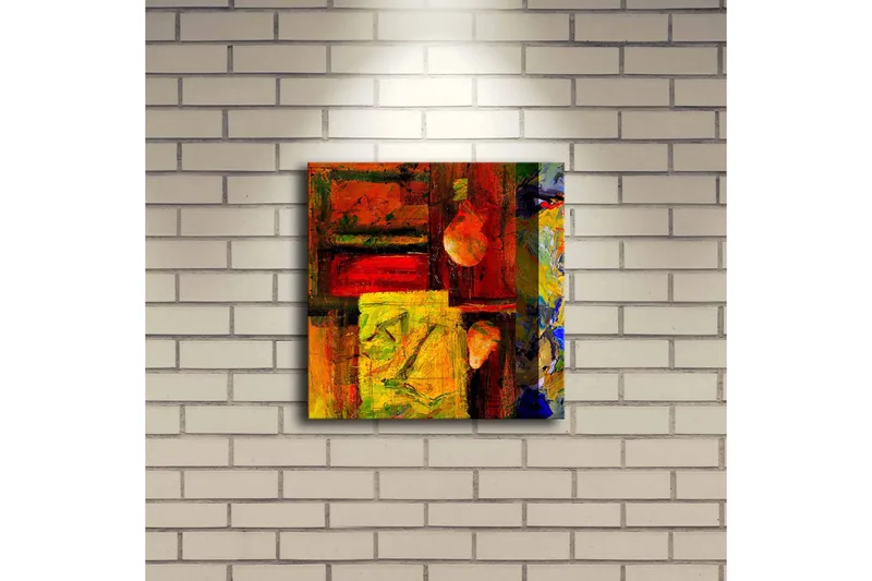 Canvas-taulu LED-valaistuksella 28x28 cm - Abstrakti sommitelma vahvoilla väreillä ja geometrisilla muodoilla - Punainen / Keltainen / Sininen - Sisustustuotteet - Taulu & taide - Canvas-taulu