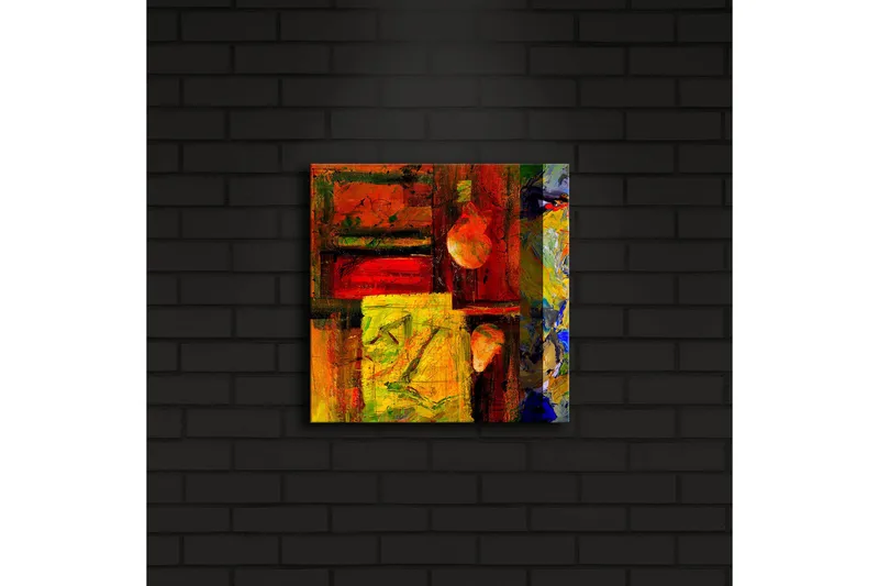 Canvas-taulu LED-valaistuksella 28x28 cm - Abstrakti sommitelma vahvoilla väreillä ja geometrisilla muodoilla - Punainen / Keltainen / Sininen - Sisustustuotteet - Taulu & taide - Canvas-taulu