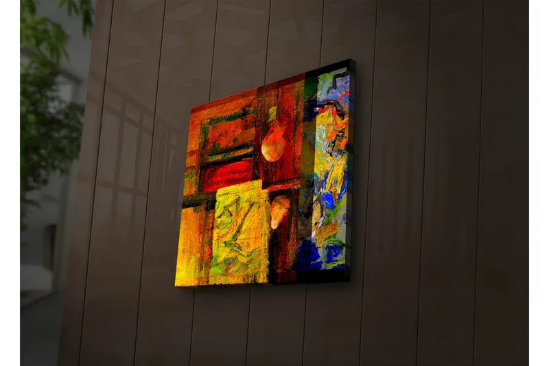 Canvas-taulu LED-valaistuksella 28x28 cm - Abstrakti sommitelma vahvoilla väreillä ja geometrisilla muodoilla, Punainen / Keltainen / Sininen