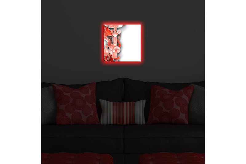 Canvas-taulu LED-valaistuksella 28x28 cm - Abstrakti sommitelma punaisen sävyisillä geometrisilla muodoilla - Punainen / Musta - Sisustustuotteet - Taulu & taide - Canvas-taulu