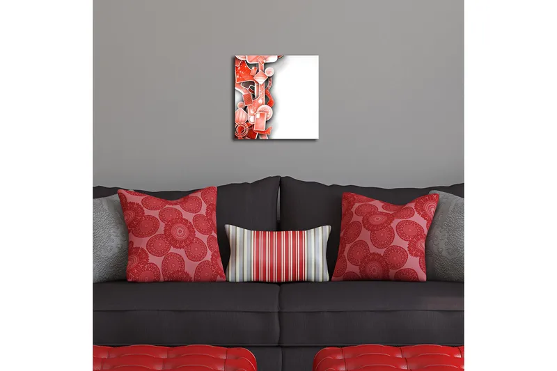 Canvas-taulu LED-valaistuksella 28x28 cm - Abstrakti sommitelma punaisen sävyisillä geometrisilla muodoilla - Punainen / Musta - Sisustustuotteet - Taulu & taide - Canvas-taulu