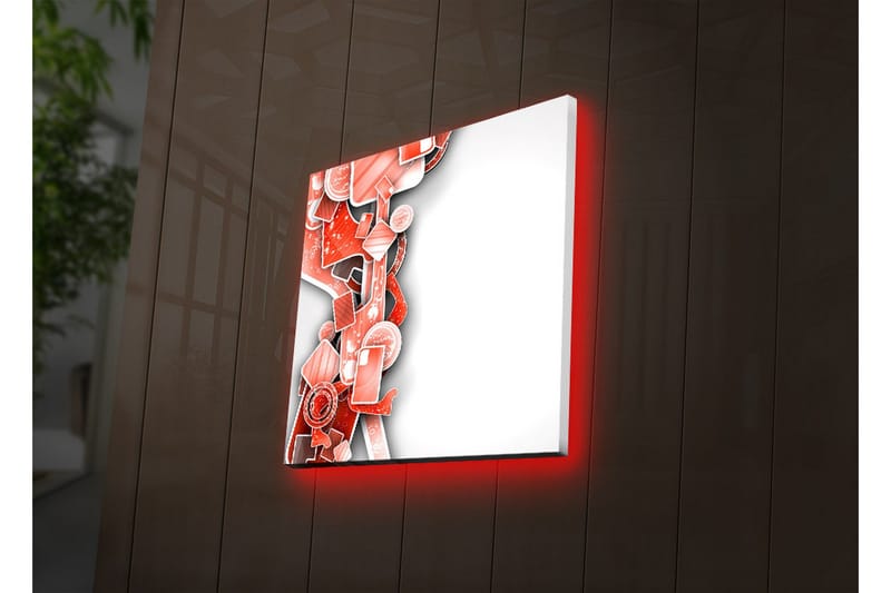 Canvas-taulu LED-valaistuksella 28x28 cm - Abstrakti sommitelma punaisen sävyisillä geometrisilla muodoilla - Punainen / Musta - Sisustustuotteet - Taulu & taide - Canvas-taulu