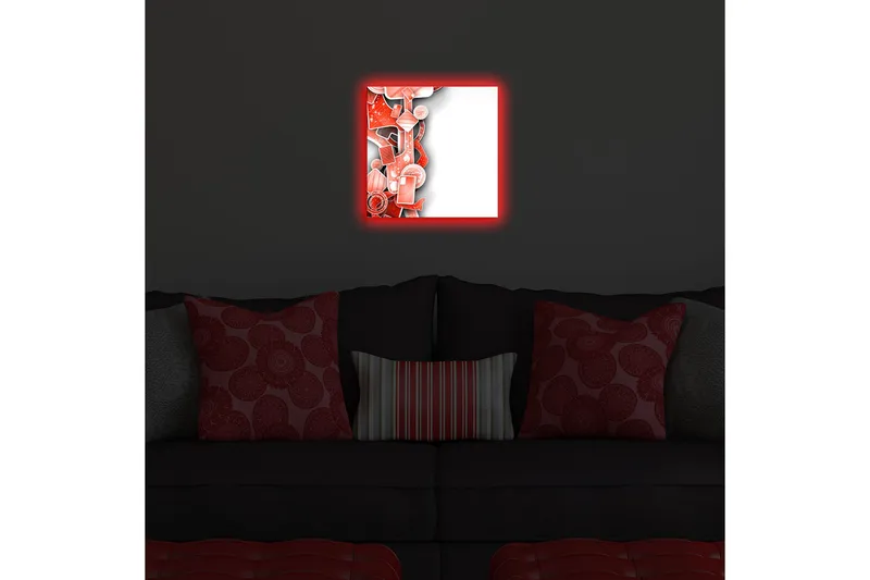 Canvas-taulu LED-valaistuksella 28x28 cm - Abstrakti sommitelma punaisen sävyisillä geometrisilla muodoilla - Punainen / Musta - Sisustustuotteet - Taulu & taide - Canvas-taulu