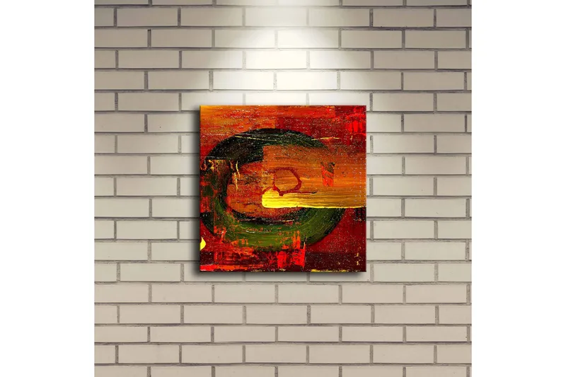 Canvas-taulu LED-valaistuksella 28x28 cm - Abstrakti sommitelma pyöreillä muodoilla ja vahvoilla väreillä - Punainen / Vihreä / Keltainen - Sisustustuotteet - Taulu & taide - Canvas-taulu