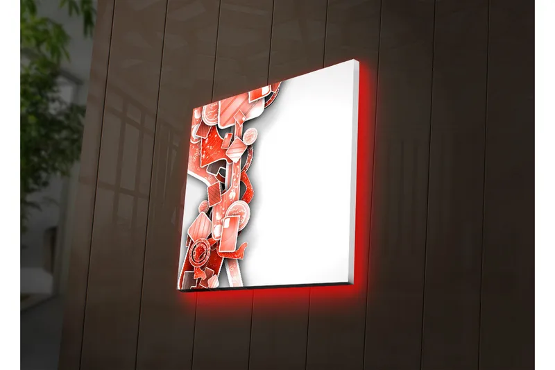 Canvas-taulu LED-valaistuksella 28x28 cm - Abstrakti sommitelma punaisen sävyisillä geometrisilla muodoilla - Punainen / Musta - Sisustustuotteet - Taulu & taide - Canvas-taulu