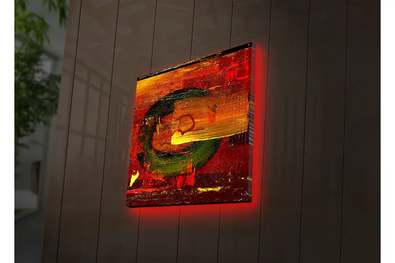 Canvas-taulu LED-valaistuksella 28x28 cm - Abstrakti sommitelma pyöreillä muodoilla ja vahvoilla väreillä, Punainen / Vihreä / Keltainen