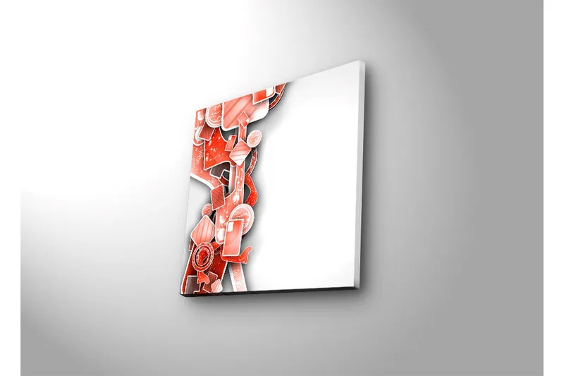 Canvas-taulu LED-valaistuksella 28x28 cm - Abstrakti sommitelma punaisen sävyisillä geometrisilla muodoilla - Punainen / Musta - Sisustustuotteet - Taulu & taide - Canvas-taulu
