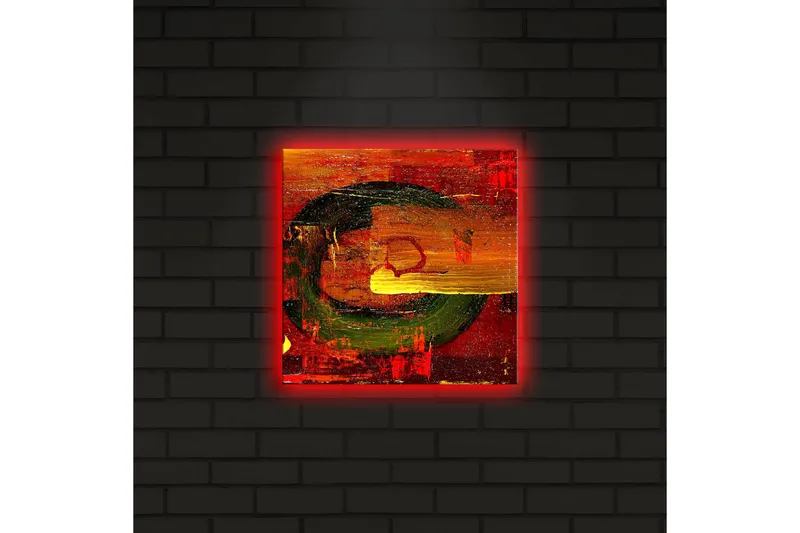 Canvas-taulu LED-valaistuksella 28x28 cm - Abstrakti sommitelma pyöreillä muodoilla ja vahvoilla väreillä - Punainen / Vihreä / Keltainen - Sisustustuotteet - Taulu & taide - Canvas-taulu