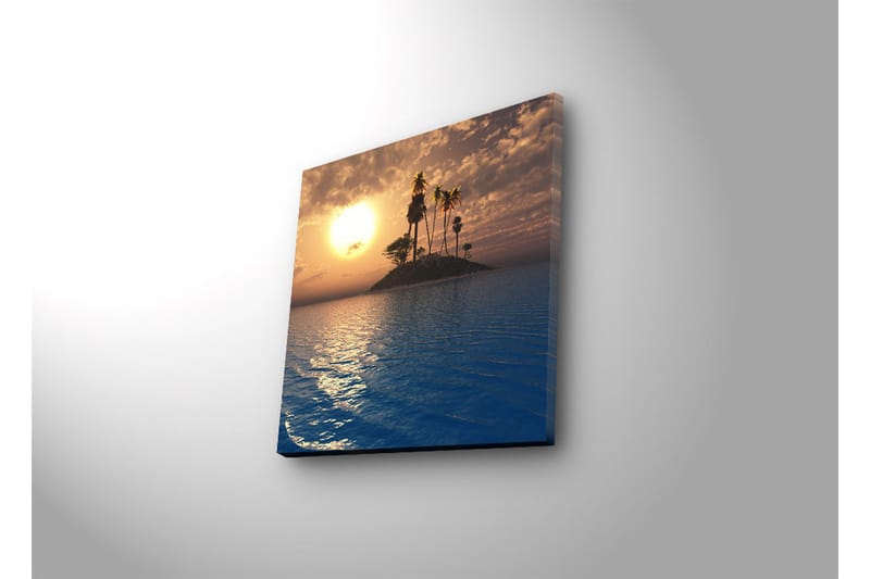 Canvas-taulu LED-valaistuksella 28x28 cm - Auringonlasku trooppisen saaren ja palmujen yllä - Sininen / Oranssi / Vihreä - Sisustustuotteet - Taulu & taide - Canvas-taulu