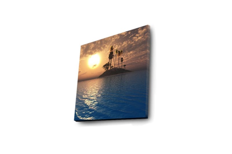 Canvas-taulu LED-valaistuksella 28x28 cm - Auringonlasku trooppisen saaren ja palmujen yllä - Sininen / Oranssi / Vihreä - Sisustustuotteet - Taulu & taide - Canvas-taulu